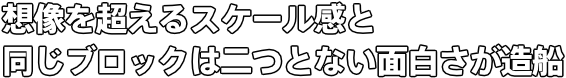 想像を超えるスケール感と 同じブロックは二つとない面白さが造船